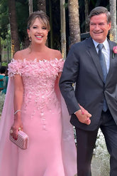 Off The Shoulder Chiffon Pink Mother Of The Bride Dress with Flowers Babyonlines